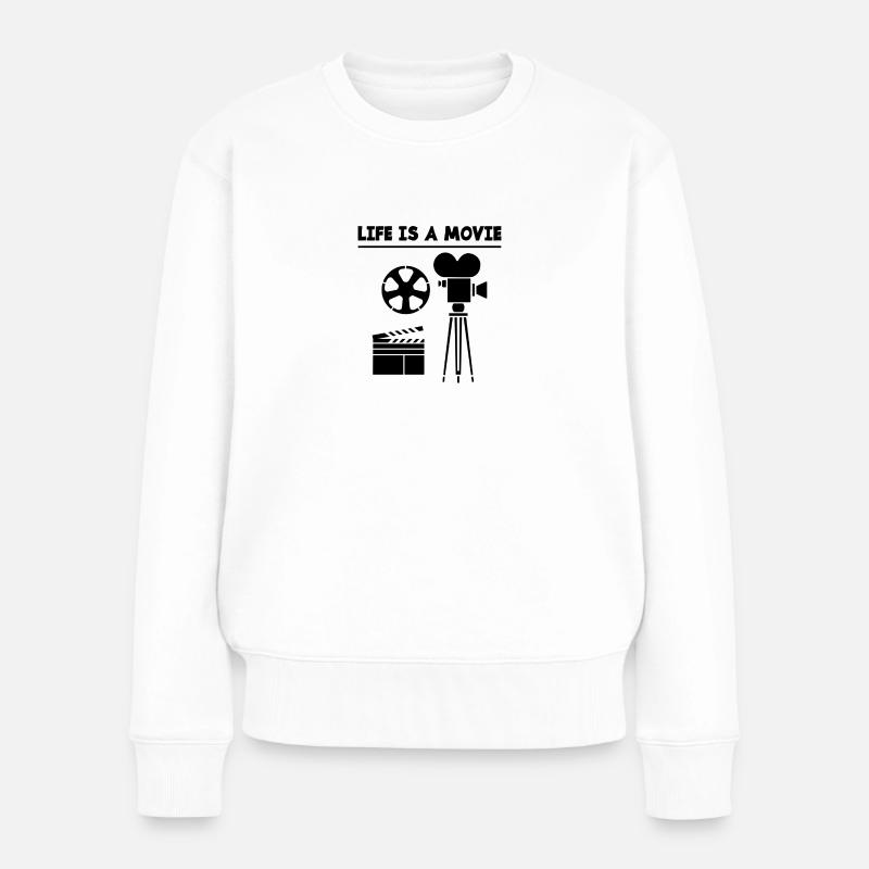 Das Leben ist ein Film - Frauen Premium Bio Pullover - Weiß