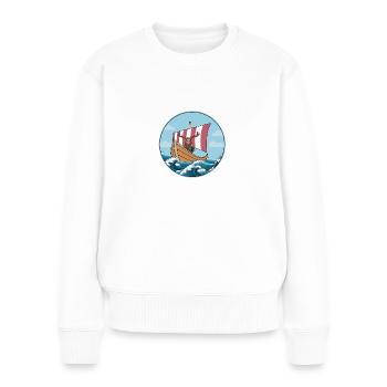 Moose on Viking Ship Scandinavia Sailing - Women's Premium Organic Jumper - white - Front - Julia (174cm)
