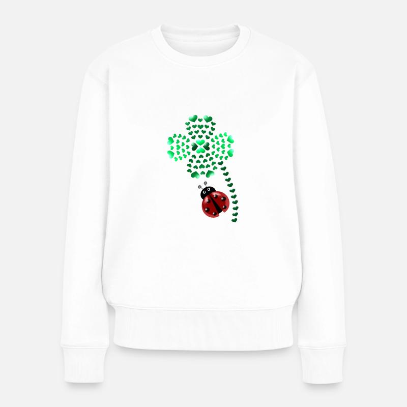 Glücksklee mit Marienkäfer; lucky clover; ladybug - Frauen Premium Bio Pullover - Weiß