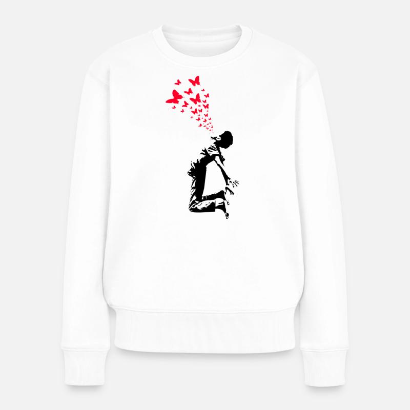 Schmetterling Junge Street Art Style - Frauen Premium Bio Pullover - Weiß
