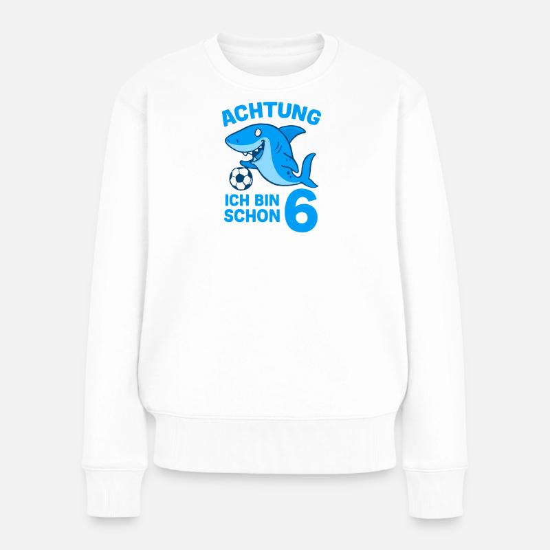 Achtung 6: Hai mit Ball - Frauen Premium Bio Pullover - Weiß