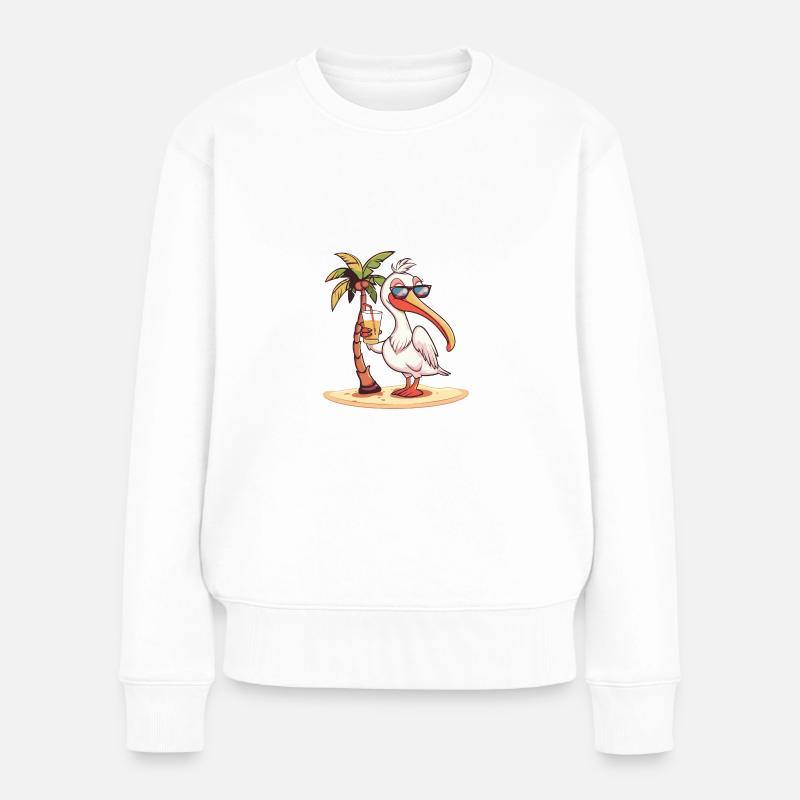 Pelikan Vogel Sommer Urlaub - Frauen Premium Bio Pullover - Weiß
