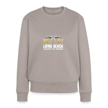 Long Beach Willkommen zu Freiheitserlaub - Frauen Premium Bio Pullover - Taupe - Vorne - Julia (174cm)