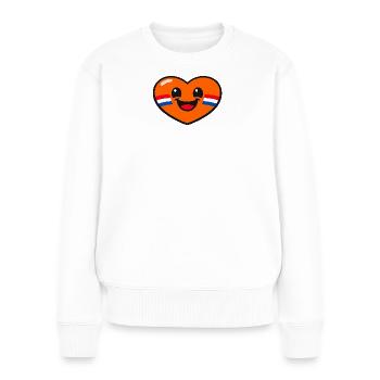 Fröhliches orangefarbenes Herz mit niederländischer Flagge auf der Wange - Frauen Premium Bio Pullover - Weiß - Vorne - Julia (174cm)
