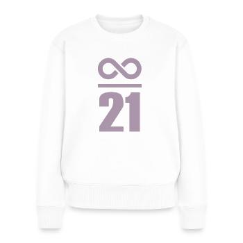 Unendlich durch 21 Millionen Bitcoin - Frauen Premium Bio Pullover - Weiß - Vorne - Julia (174cm)