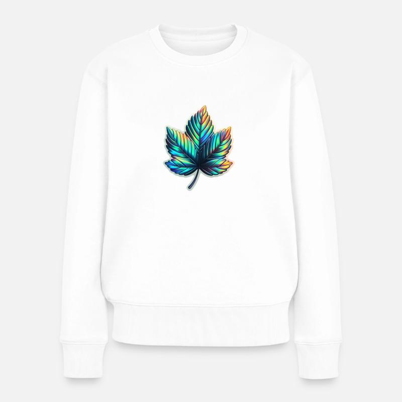 Ahorn Blatt holografisch - Frauen Premium Bio Pullover - Weiß