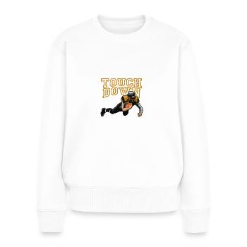 Citation du jour du match de football C’est un jour de touché - Pull Premium bio Femme - blanc - Devant - Julia (174cm)