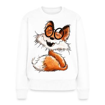 mignon petit renard avec des lunettes - Fox - Pull Premium bio Femme - blanc - Devant - Julia (174cm)