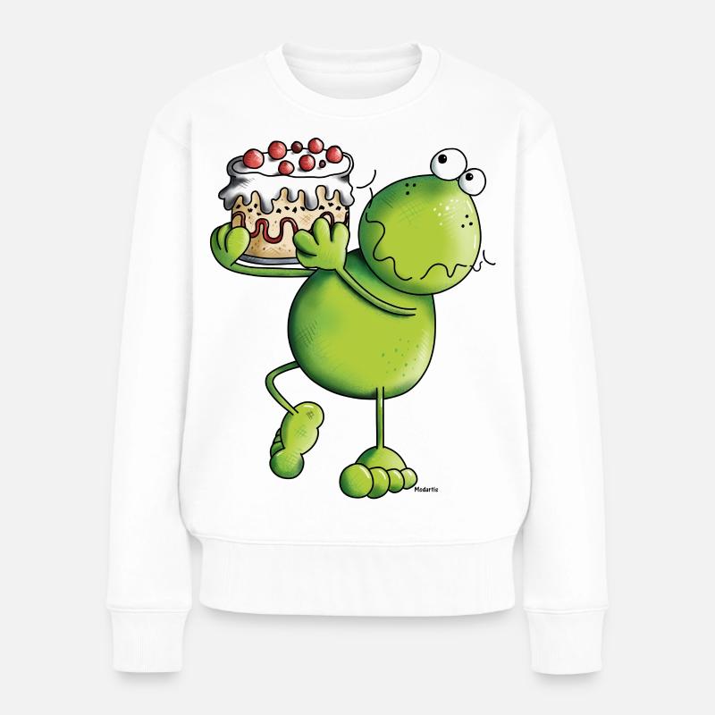 Frosch mit Kuchen - Frauen Premium Bio Pullover - Weiß
