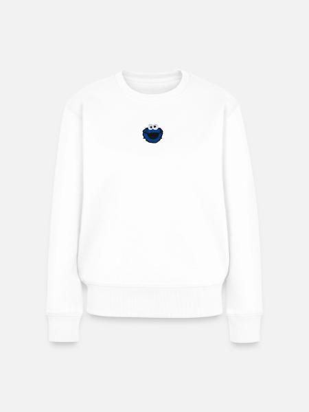 Sesamstraße Krümelmonster Gesicht Stick - Frauen Premium Bio Pullover - Weiß
