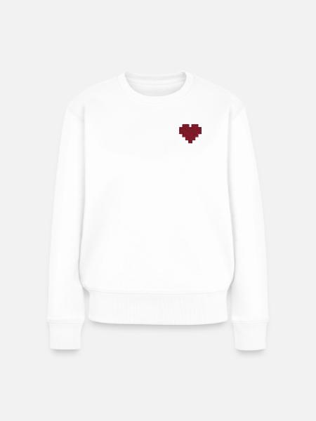 Herz bestickt - Frauen Premium Bio Pullover - Weiß