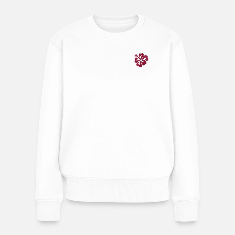 Blume bestickt - Frauen Premium Bio Pullover - Weiß