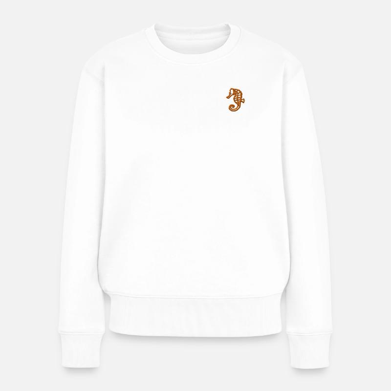 Seepferdchen bestickt - Frauen Premium Bio Pullover - Weiß