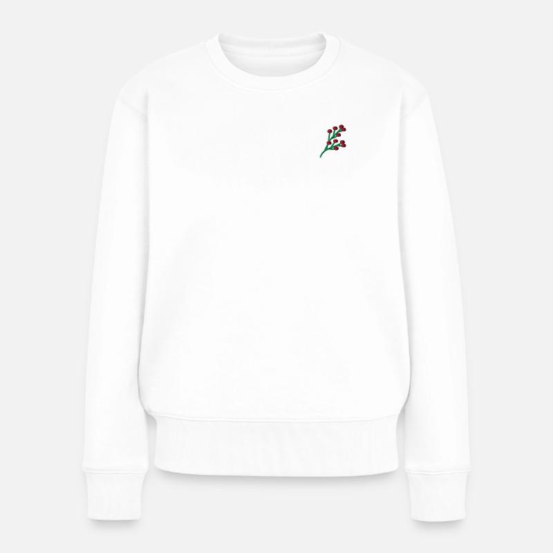 Kornelkirsche bestickt - Frauen Premium Bio Pullover - Weiß