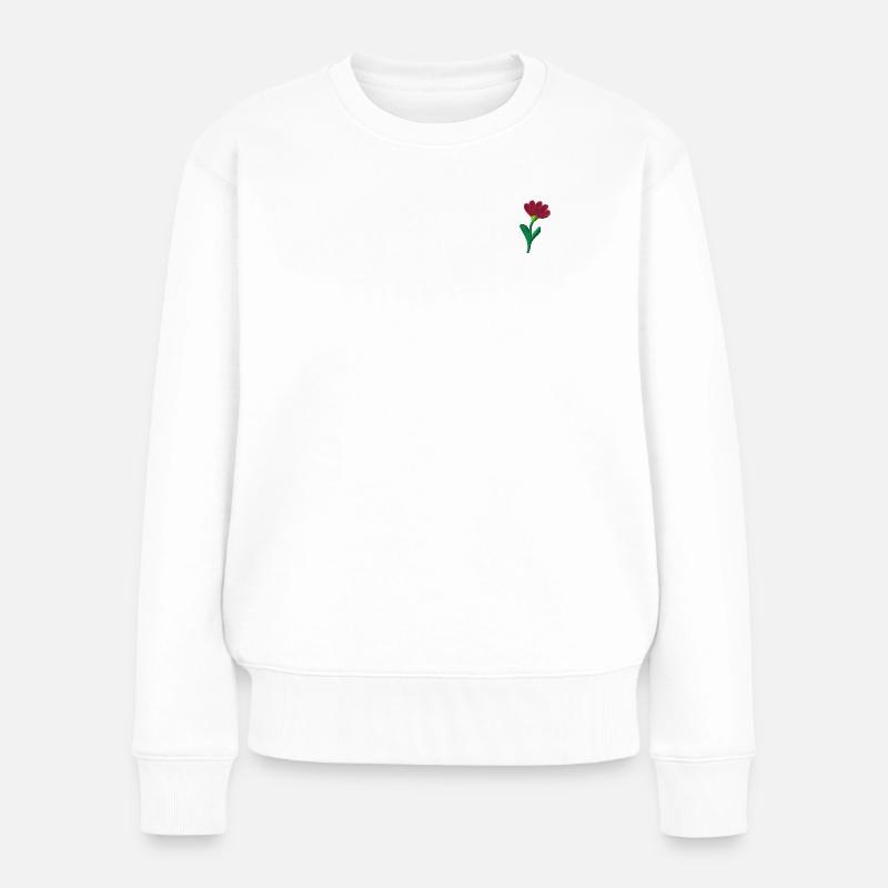 Blume bestickt - Frauen Premium Bio Pullover - Weiß