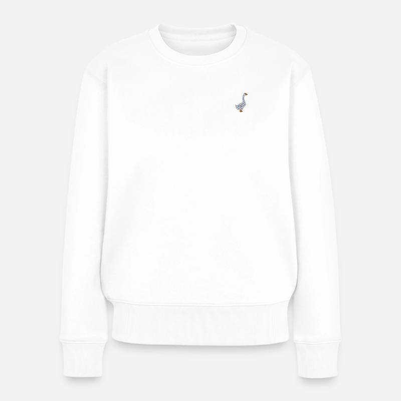 Gans bestickt - Frauen Premium Bio Pullover - Weiß