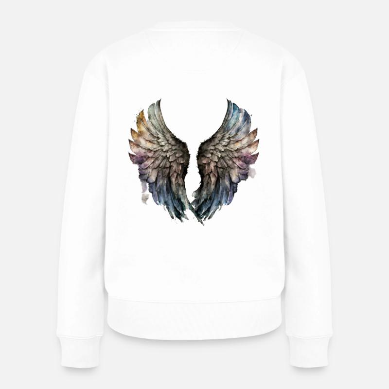 Regenbogen Aquarell Flügel - Frauen Premium Bio Pullover - Weiß