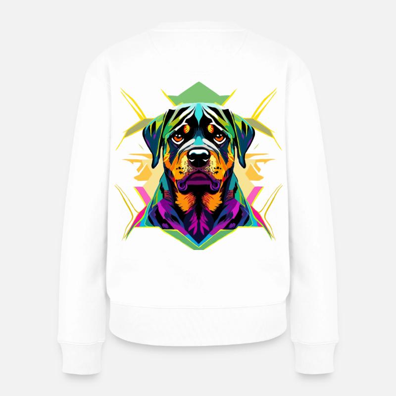 Farbintensiver Rottweiler mit geometrischem Design - Frauen Premium Bio Pullover - Weiß