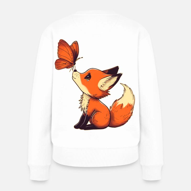 Renard avec papillon - Pull Premium bio Femme - blanc