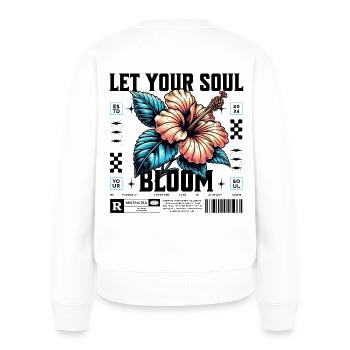 Hibiskus Blau Tropenblüte Let your soul bloom - Frauen Premium Bio Pullover - Weiß - Hinten - Julia (174cm)