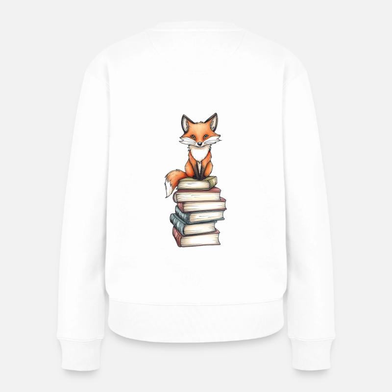 Fuchs auf Bücherstapel - Frauen Premium Bio Pullover - Weiß