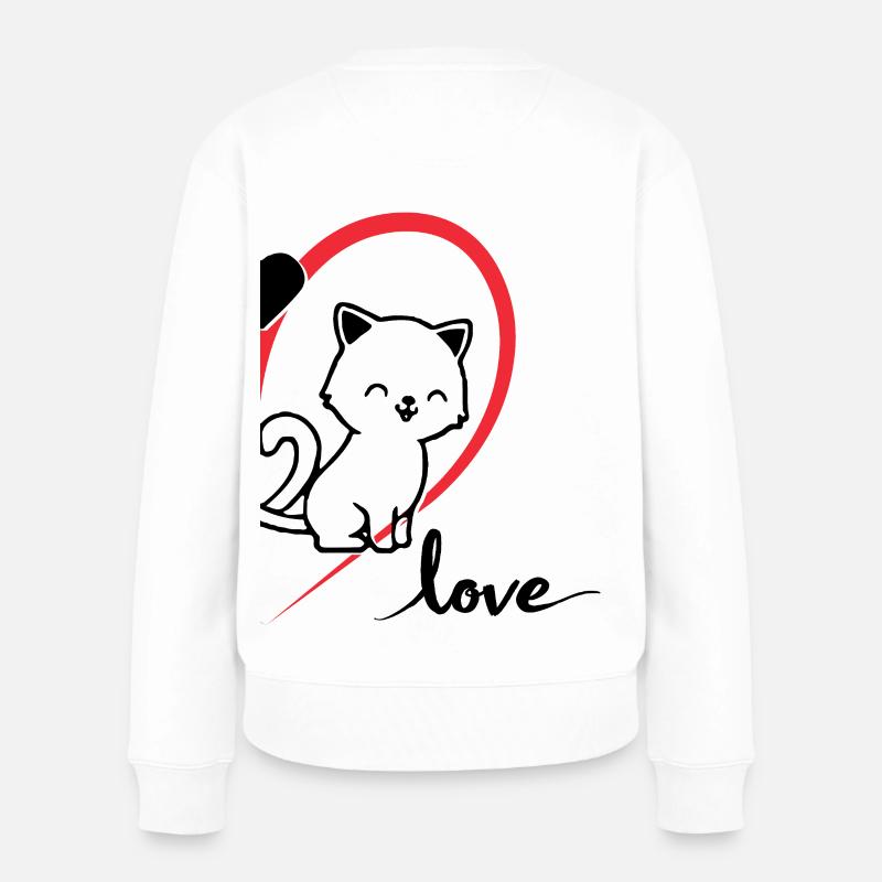 Katze mit der Aufschrift Liebe halbes Herz - Frauen Premium Bio Pullover - Weiß