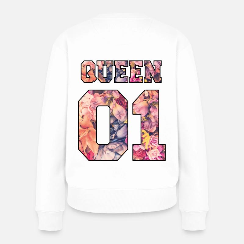 King Queen Partnerlook Rose Love - Frauen Premium Bio Pullover - Weiß