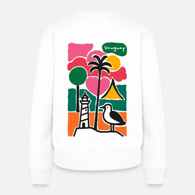 Beach Palm Trees Lighthouse Sunset - Women's Premium Organic Jumper - white
