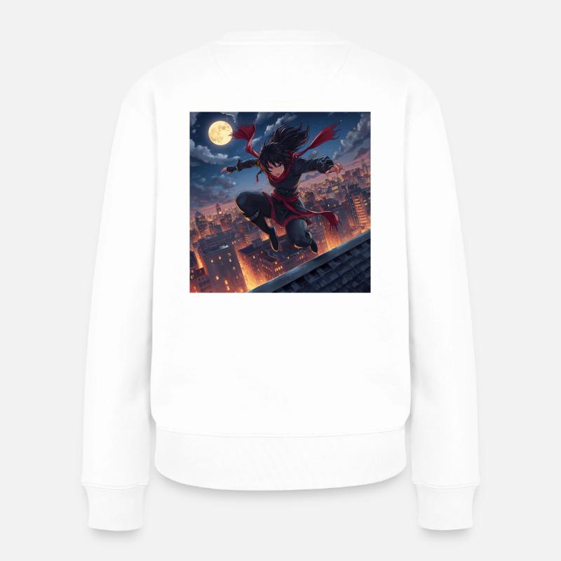 Mondnacht Sprung über Dächer - Frauen Premium Bio Pullover - Weiß