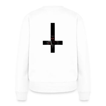 Croix inversée chat et chien mort vivant - Pull Premium bio Femme - blanc - Dos - Julia (174cm)