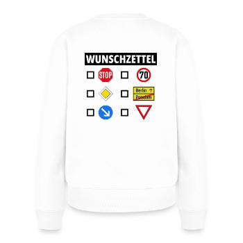 Wunschzettel Straßenschilder - Frauen Premium Bio Pullover - Weiß - Hinten - Julia (174cm)