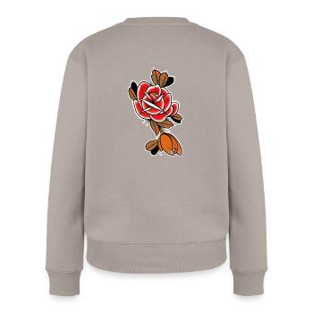 Design traditionnel old-school rose fleur - Pull Premium bio Femme - taupe - Dos - Julia (174cm)