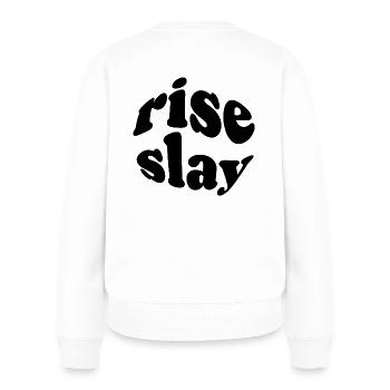rise&slay - Frauen Premium Bio Pullover - Weiß - Hinten - Julia (174cm)