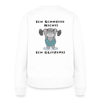 Ich schwitze nicht ich glitzere Dickes Nilpferd - Frauen Premium Bio Pullover - Weiß - Hinten - Julia (174cm)
