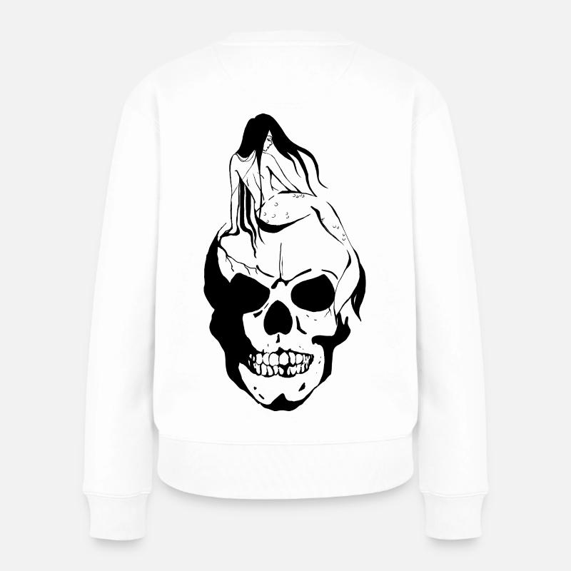 Meerjungfrau auf Schädel - Frauen Premium Bio Pullover - Weiß
