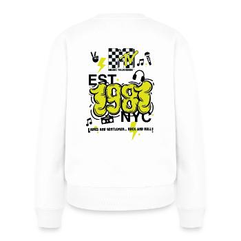 MTV Est. 1981 NYC Logo Rückendesign - Frauen Premium Bio Pullover - Weiß - Hinten - Julia (174cm)