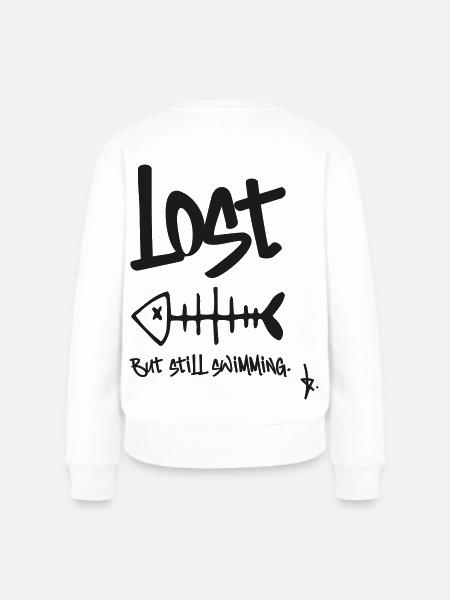 LOST – But still swimming | Fischgräten Design - Frauen Premium Bio Pullover - Weiß