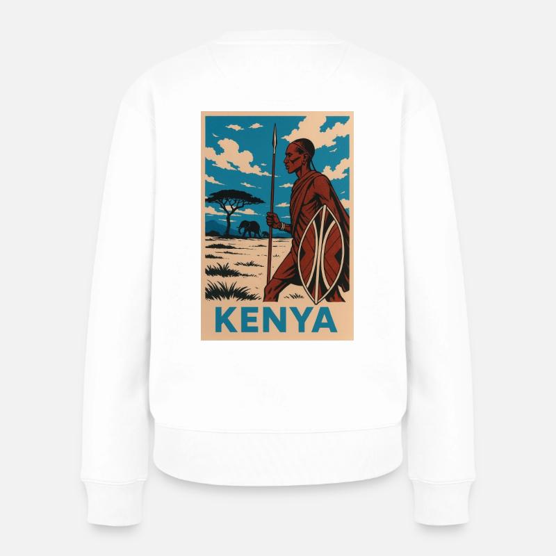 Kenya Maasai Warrior Nature Illustration - Frauen Premium Bio Pullover - Weiß