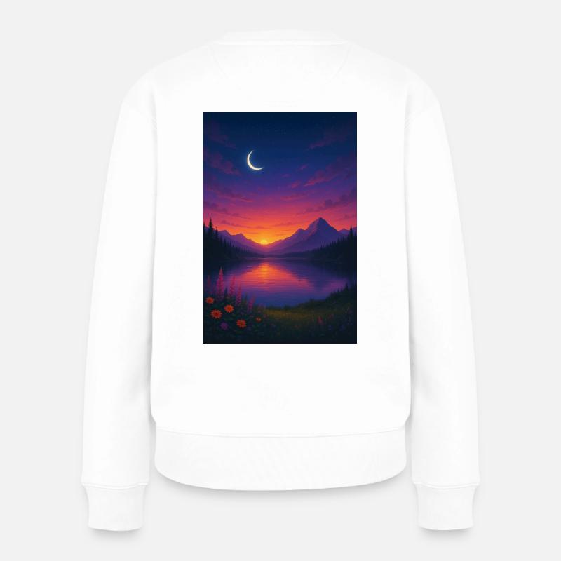 Mondnacht am Bergsee - Frauen Premium Bio Pullover - Weiß
