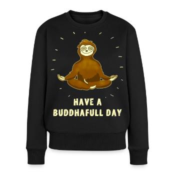 faultier buddha om meditation namaste chillen slow - Frauen Premium Bio Pullover - Schwarz - Vorne - Julia (174cm)
