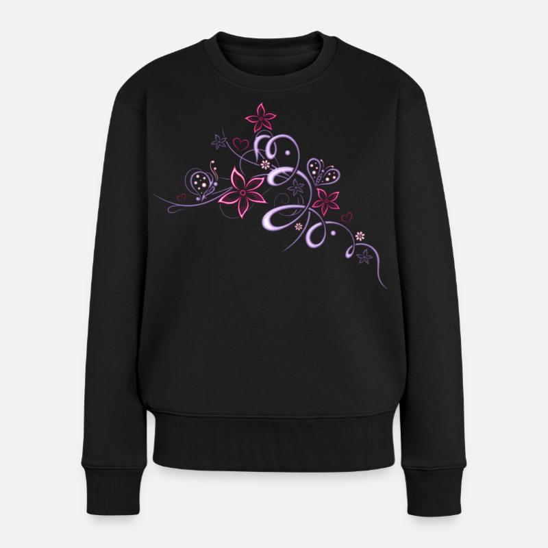 Ranke mit Blüten und Schmetterlingen, Sommer. - Frauen Premium Bio Pullover - Schwarz