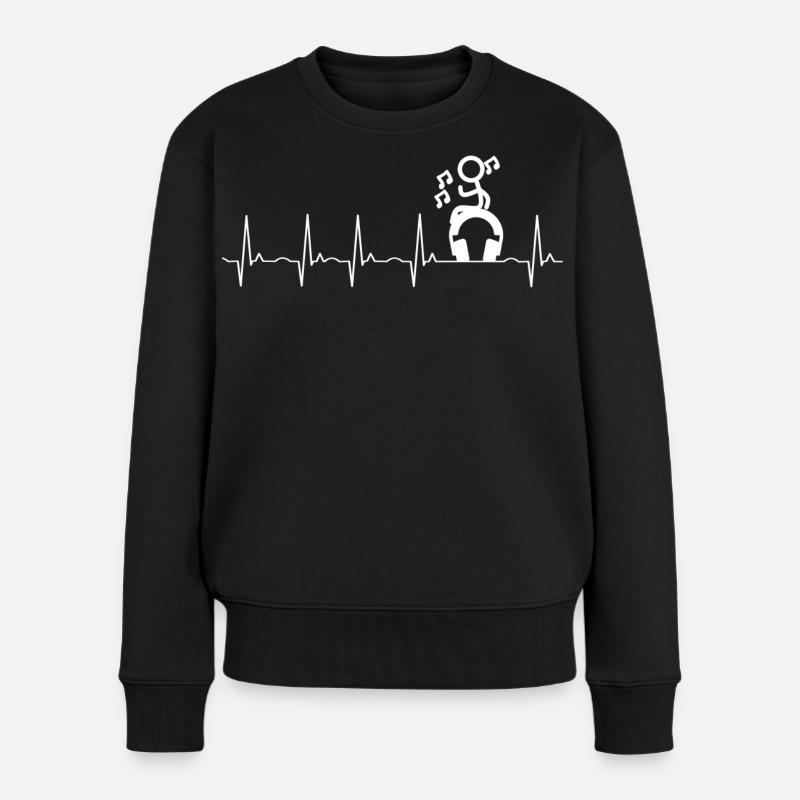 DJ - Kopfhörer - Herzschlag - Frauen Premium Bio Pullover - Schwarz