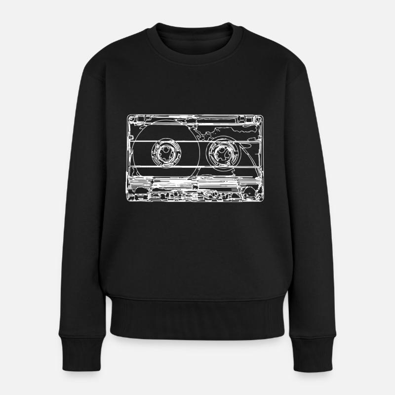 Retro Kassette - Frauen Premium Bio Pullover - Schwarz