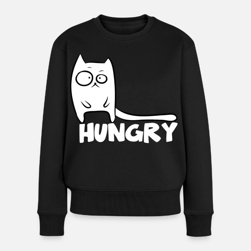 Lustige Katze hungrige Katzen - Frauen Premium Bio Pullover - Schwarz