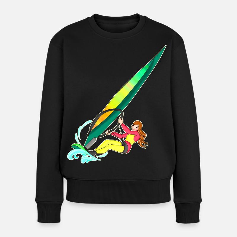 Windsurfing - Surfen - Surferin - Frauen Premium Bio Pullover - Schwarz