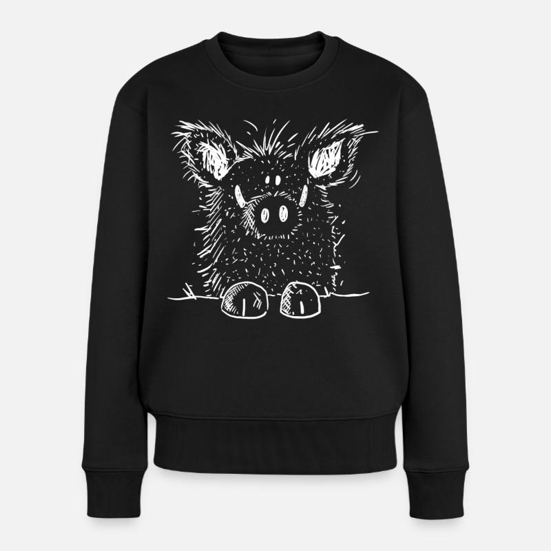 Kleines Wildschwein I Wildsau I Schwein - Frauen Premium Bio Pullover - Schwarz