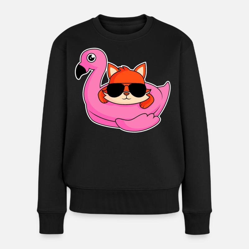 Fuchs im Flamingo - Design - Frauen Premium Bio Pullover - Schwarz