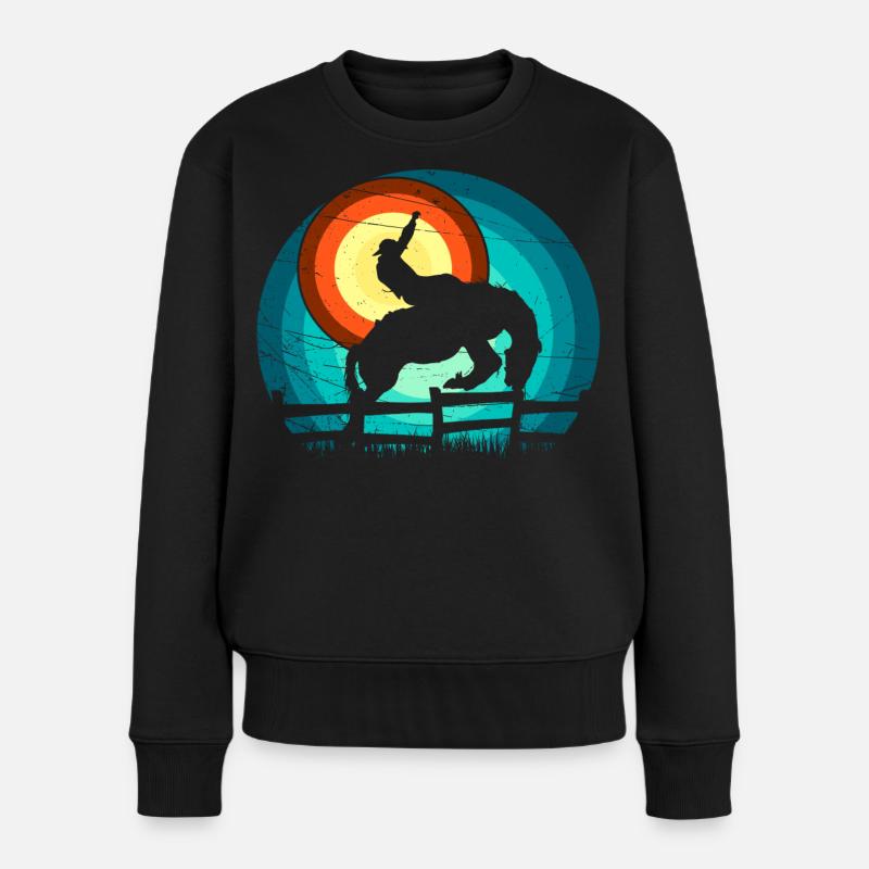 Cowboy beim Rodeo - Frauen Premium Bio Pullover - Schwarz