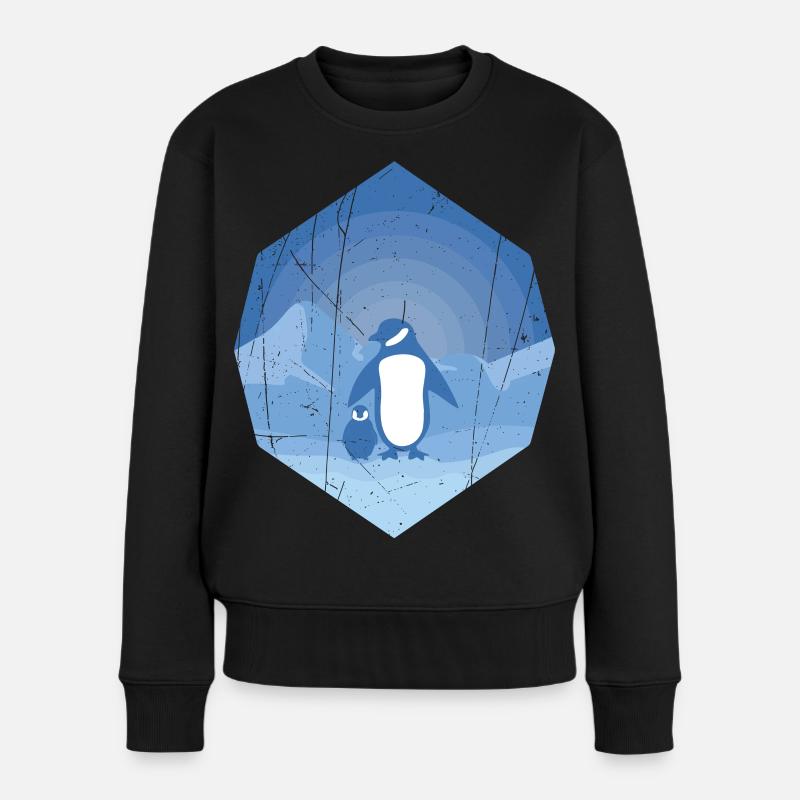 Pinguin Mutter mit Pinguin Baby - Frauen Premium Bio Pullover - Schwarz