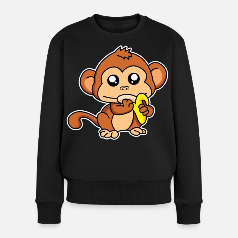 Äffchen-Mahlzeit - Frauen Premium Bio Pullover - Schwarz